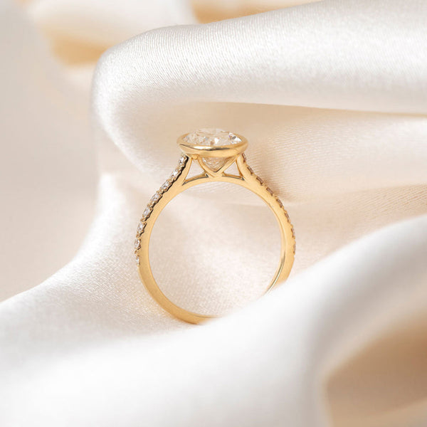 Solitaire Bezel & Pave-2.0 CT Oval Lab Grown Diamond Engagement Ring - Solitaire Bezel & Pave-2.0 CT Oval Lab Grown Diamond Engagement Ring