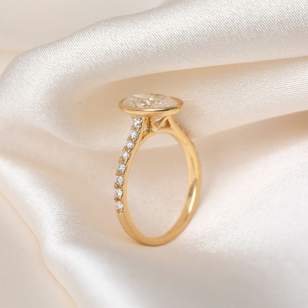Solitaire Bezel & Pave-2.0 CT Oval Lab Grown Diamond Engagement Ring - Solitaire Bezel & Pave-2.0 CT Oval Lab Grown Diamond Engagement Ring