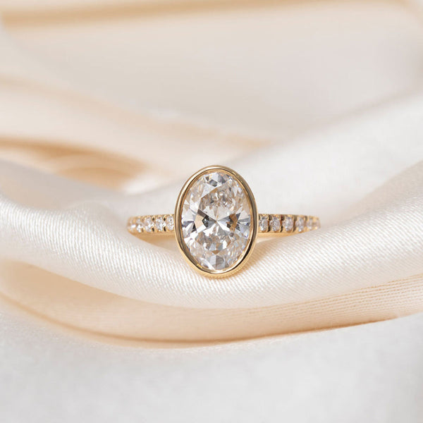 Solitaire Bezel & Pave-2.0 CT Oval Lab Grown Diamond Engagement Ring - Solitaire Bezel & Pave-2.0 CT Oval Lab Grown Diamond Engagement Ring