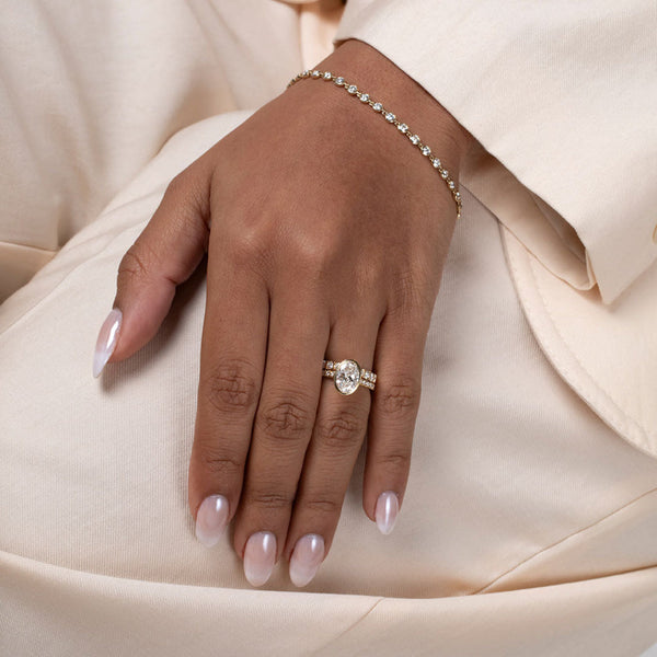 Solitaire Bezel & Pave-2.0 CT Oval Lab Grown Diamond Engagement Ring - Solitaire Bezel & Pave-2.0 CT Oval Lab Grown Diamond Engagement Ring