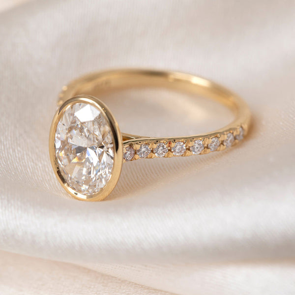 Solitaire Bezel & Pave-2.0 CT Oval Lab Grown Diamond Engagement Ring - Solitaire Bezel & Pave-2.0 CT Oval Lab Grown Diamond Engagement Ring