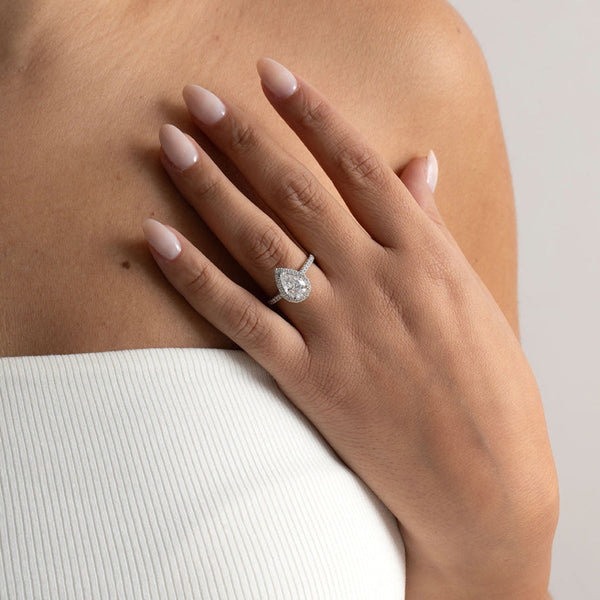 Halo & Pave-1.5 CT Pear Lab Grown Diamond Engagement Ring - Halo & Pave-1.5 CT Pear Lab Grown Diamond Engagement Ring