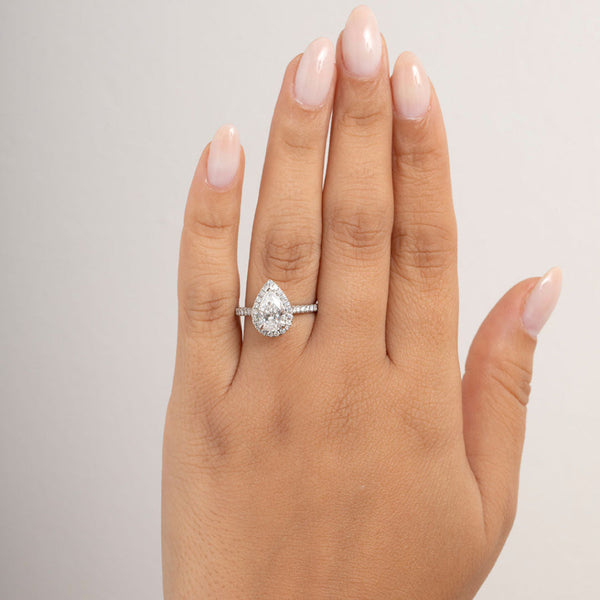 Halo & Pave-1.5 CT Pear Lab Grown Diamond Engagement Ring - Halo & Pave-1.5 CT Pear Lab Grown Diamond Engagement Ring