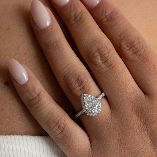 Halo & Pave-1.5 CT Pear Lab Grown Diamond Engagement Ring - Halo & Pave-1.5 CT Pear Lab Grown Diamond Engagement Ring