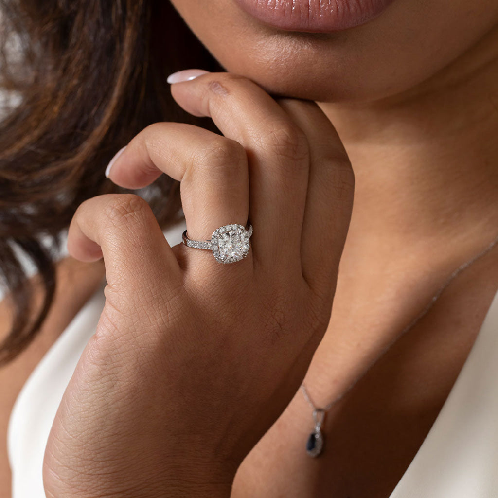 Halo & Pave-1.8 CT Cushion Lab Grown Diamond Engagement Ring