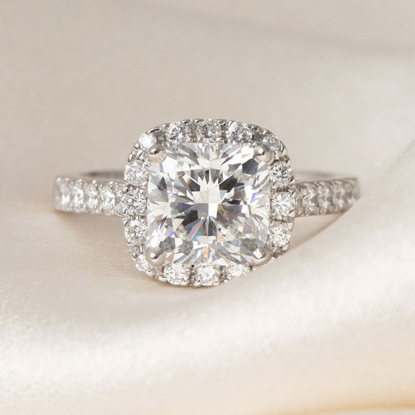 Halo & Pave-1.8 CT Cushion Lab Grown Diamond Engagement Ring - Halo & Pave-1.8 CT Cushion Lab Grown Diamond Engagement Ring