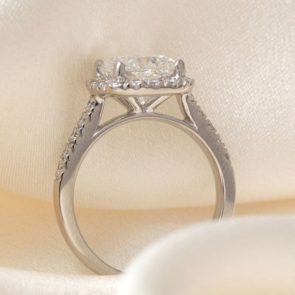 Halo & Pave-1.8 CT Cushion Lab Grown Diamond Engagement Ring - Halo & Pave-1.8 CT Cushion Lab Grown Diamond Engagement Ring