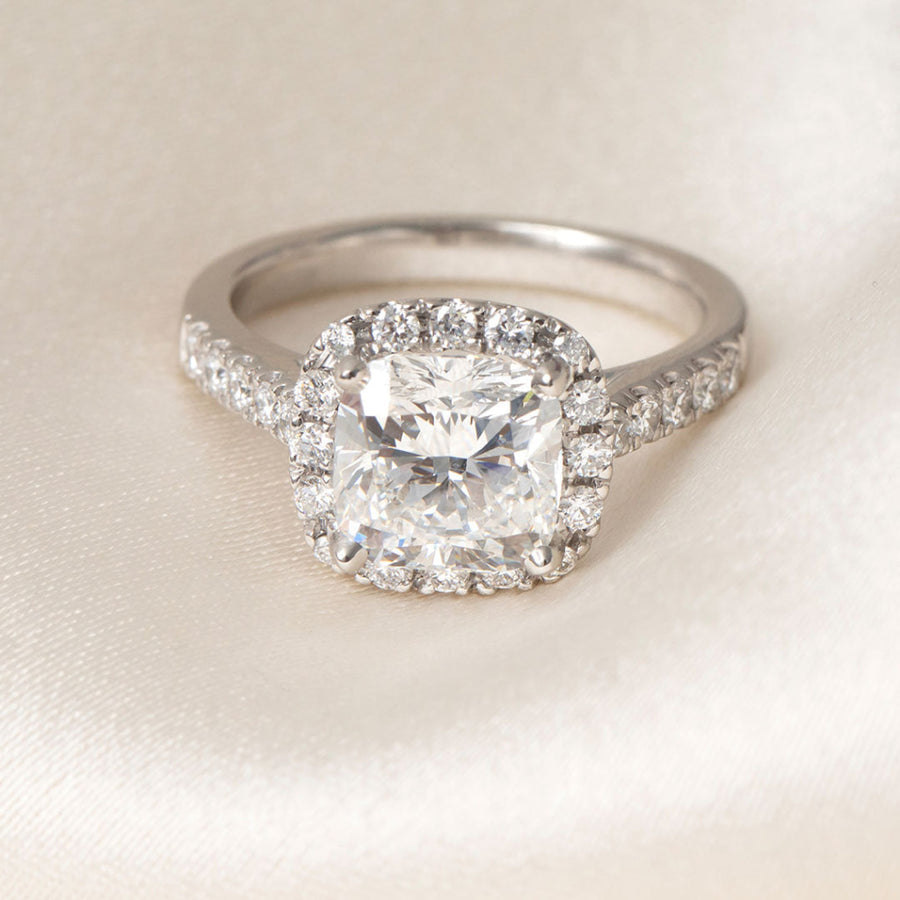 Halo & Pave-1.8 CT Cushion Lab Grown Diamond Engagement Ring
