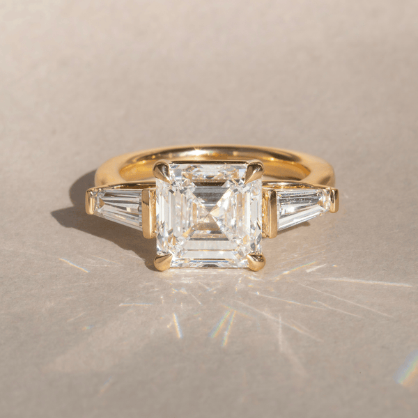 Three Stone-Asscher Lab Grown Diamond Engagement Ring - Solitaire-Oval Lab Grown Diamond Engagement Ring