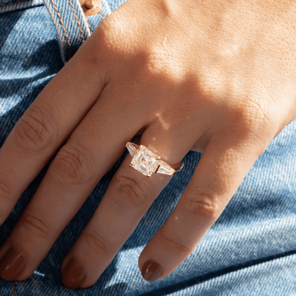 Three Stone-Asscher Lab Grown Diamond Engagement Ring - Solitaire-Oval Lab Grown Diamond Engagement Ring