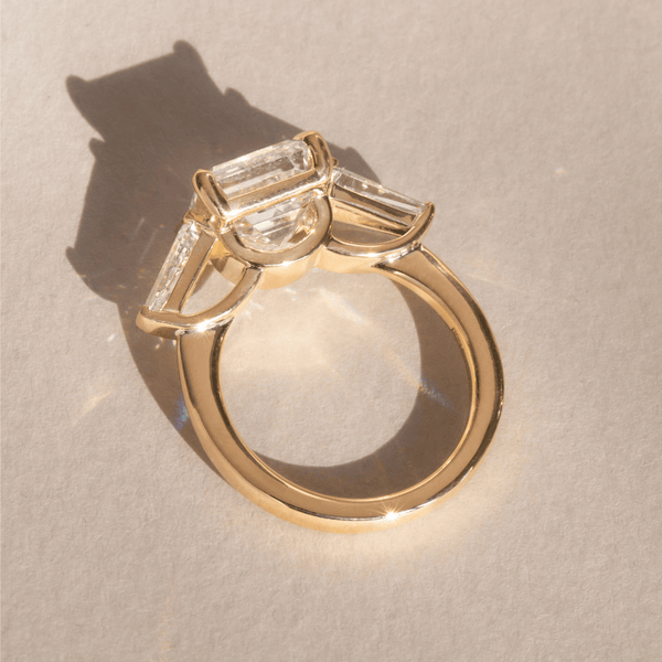 Three Stone-Asscher Lab Grown Diamond Engagement Ring - Solitaire-Oval Lab Grown Diamond Engagement Ring