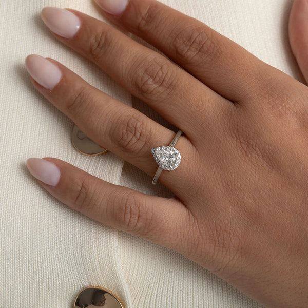 Halo-1.0 CT Pear Lab Grown Diamond Engagement Ring - Halo-1.0 CT Pear Lab Grown Diamond Engagement Ring