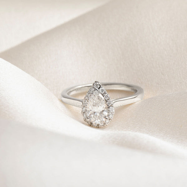 Halo-1.0 CT Pear Lab Grown Diamond Engagement Ring - Halo-1.0 CT Pear Lab Grown Diamond Engagement Ring