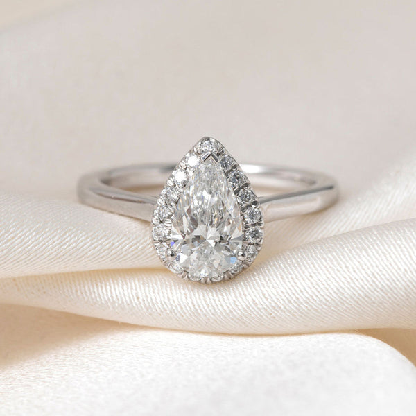 Halo-1.0 CT Pear Lab Grown Diamond Engagement Ring - Halo-1.0 CT Pear Lab Grown Diamond Engagement Ring