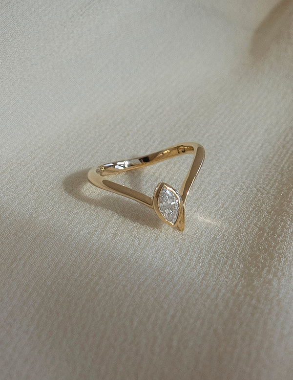 Solitaire Bezel Asymmetrical Band-Marquise Lab Grown Diamond Engagement Ring - Solitaire-Oval Lab Grown Diamond Engagement Ring