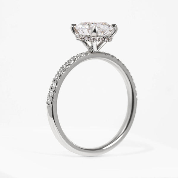 Solitaire & Hidden Halo-1.70 CT Oval Lab Grown Diamond Engagement Ring - Solitaire & Hidden Halo-1.70 CT Oval Lab Grown Diamond Engagement Ring