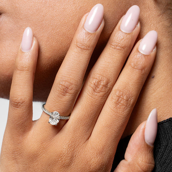 Solitaire & Hidden Halo-1.70 CT Oval Lab Grown Diamond Engagement Ring - Solitaire & Hidden Halo-1.70 CT Oval Lab Grown Diamond Engagement Ring