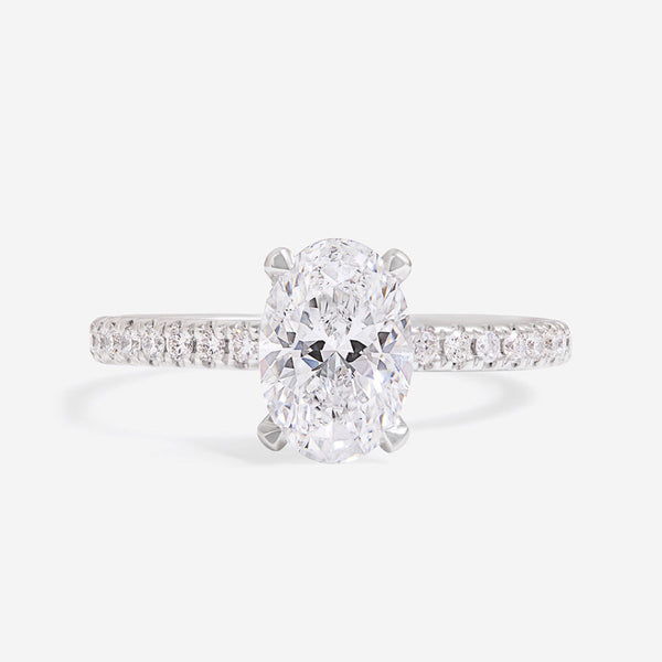Solitaire & Hidden Halo-1.70 CT Oval Lab Grown Diamond Engagement Ring - Solitaire & Hidden Halo-1.70 CT Oval Lab Grown Diamond Engagement Ring