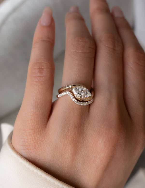 Solitaire Rapture Compass Prong & Pave Band- 1.5 CT Marquise Lab Grown Diamond Bridal Set - Solitaire Rapture & Pave Band- Oval Lab Grown Diamond Bridal Set