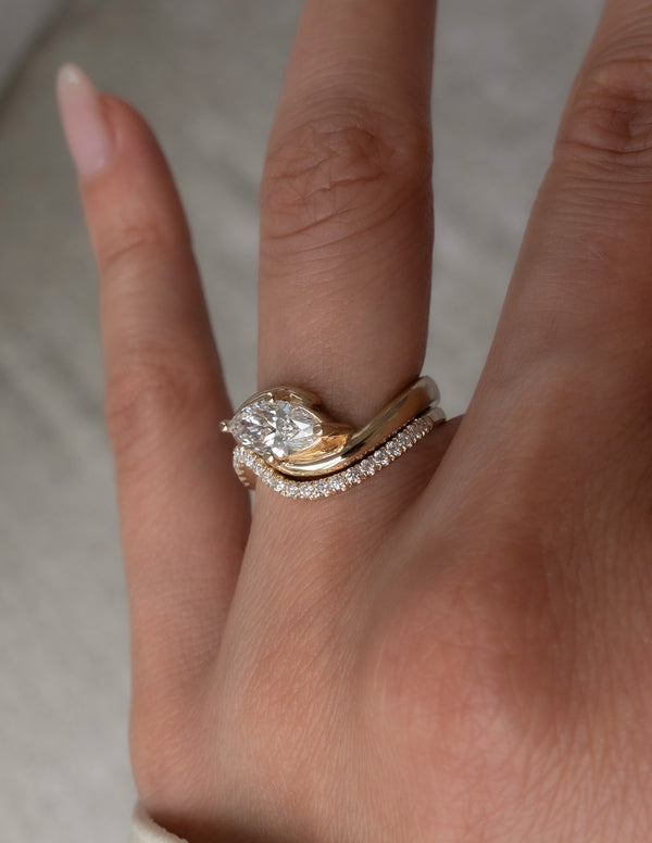 Solitaire Rapture Compass Prong & Pave Band- 1.5 CT Marquise Lab Grown Diamond Bridal Set - Solitaire Rapture & Pave Band- Oval Lab Grown Diamond Bridal Set
