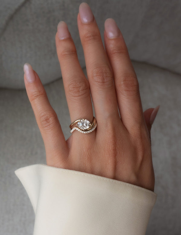 Solitaire Rapture Compass Prong & Pave Band- 1 CT Oval Lab Grown Diamond Bridal Set - Solitaire Rapture & Pave Band- Oval Lab Grown Diamond Bridal Set