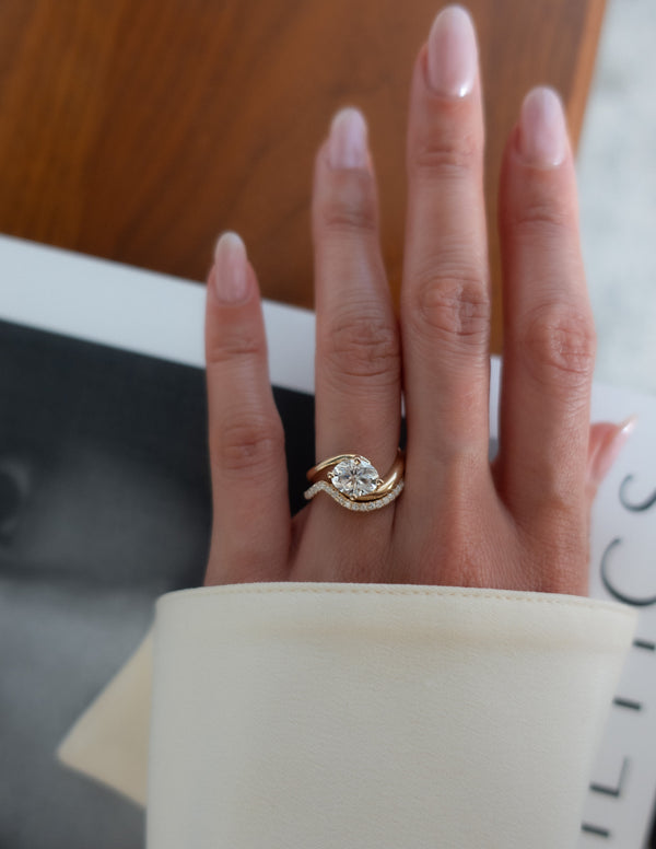 Solitaire Rapture Compass Prong & Pave Band- 1 CT Oval Lab Grown Diamond Bridal Set - Solitaire Rapture & Pave Band- Oval Lab Grown Diamond Bridal Set