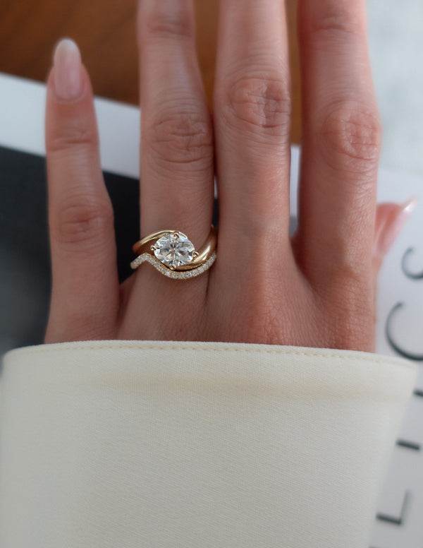 Solitaire Rapture Compass Prong & Pave Band- 1 CT Oval Lab Grown Diamond Bridal Set - Solitaire Rapture & Pave Band- Oval Lab Grown Diamond Bridal Set