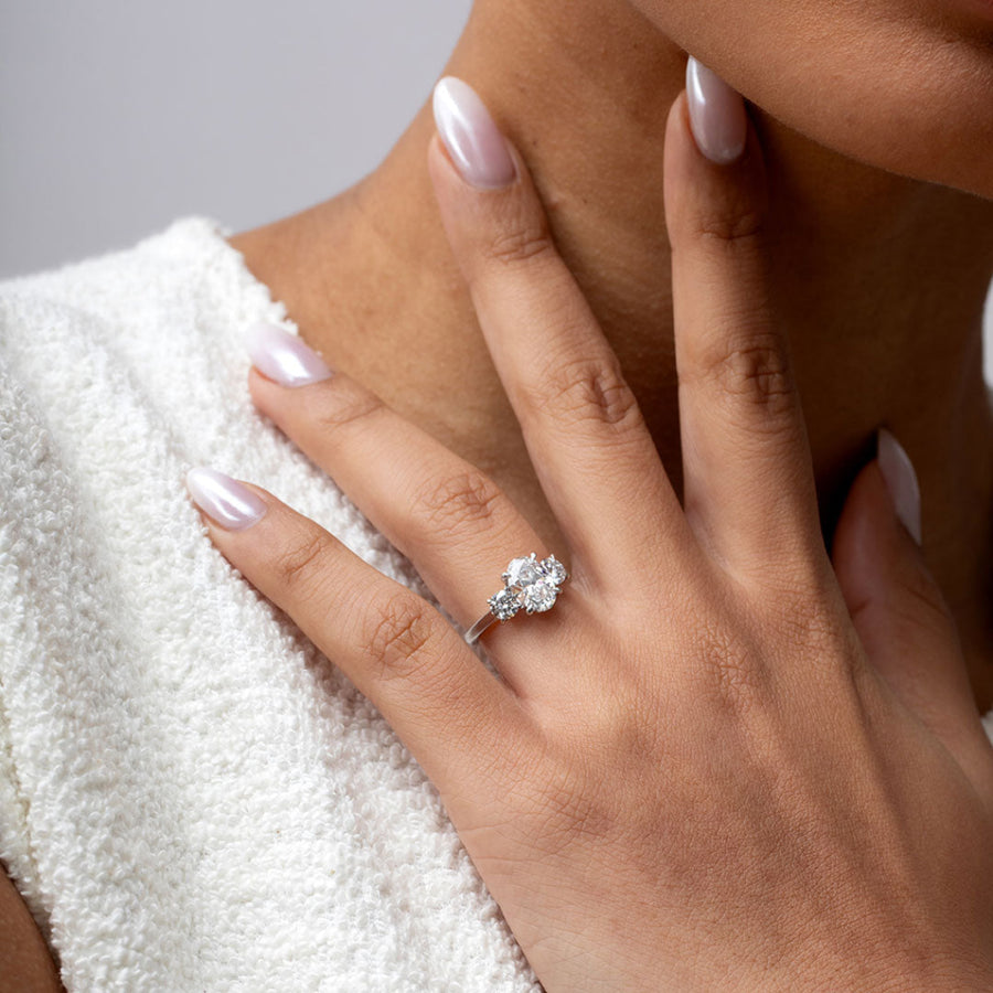 Three Stone-1.5 CT Oval Lab Grown Diamond Engagement Ring
