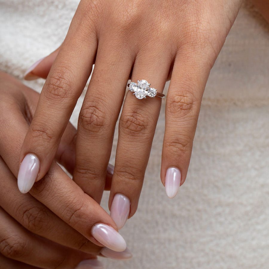 Three Stone-1.5 CT Oval Lab Grown Diamond Engagement Ring