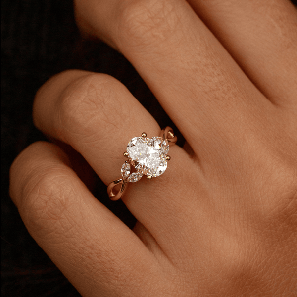 Cluster & Criss Cross-Oval Lab Grown Diamond Engagement Ring - Solitaire-Oval Lab Grown Diamond Engagement Ring
