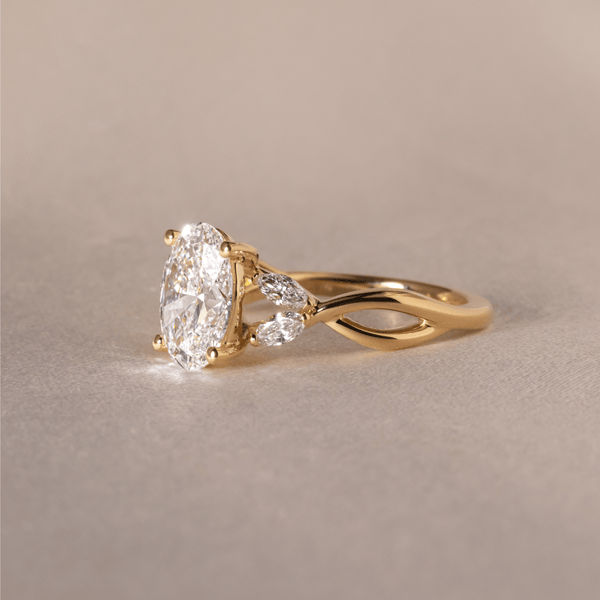 Cluster & Criss Cross-Oval Lab Grown Diamond Engagement Ring - Solitaire-Oval Lab Grown Diamond Engagement Ring
