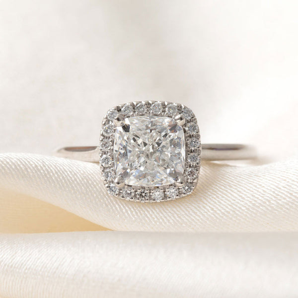 Halo-1.0 Cushion Lab Grown Diamond Engagement Ring - Halo-1.0 Cushion Lab Grown Diamond Engagement Ring