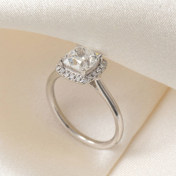 Halo-1.0 Cushion Lab Grown Diamond Engagement Ring - Halo-1.0 Cushion Lab Grown Diamond Engagement Ring