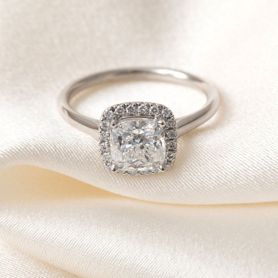 Halo-1.0 Cushion Lab Grown Diamond Engagement Ring