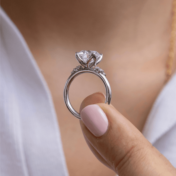 Cluster-Round Lab Grown Diamond Engagement Ring - Solitaire-Oval Lab Grown Diamond Engagement Ring