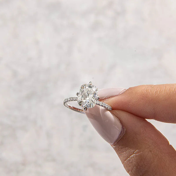 Pave-Elongated Cushion Lab Grown Diamond Engagement Ring - Pave-Elongated Cushion Lab Grown Diamond Engagement Ring