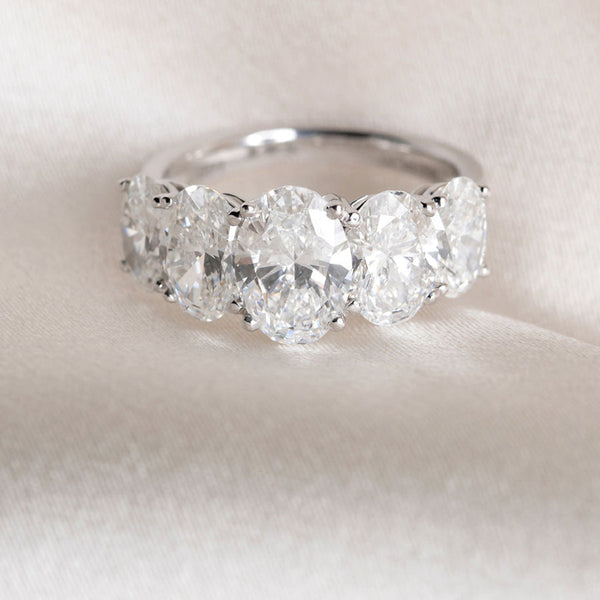 Five Stone-5.0 CT Oval Lab Grown Diamond Engagement Ring - Five Stone-5.0 CT Oval Lab Grown Diamond Engagement Ring