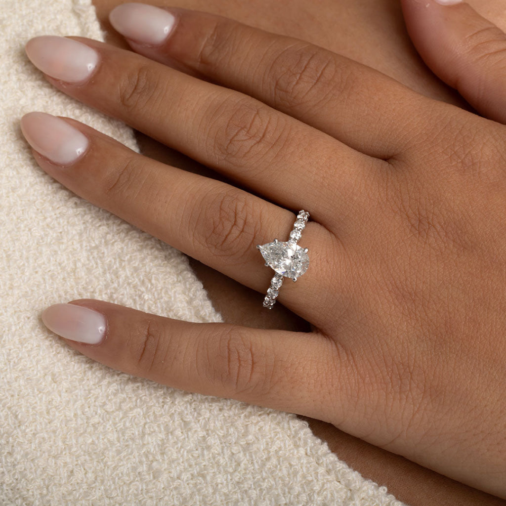 Pave-1.5 CT Pear Lab Grown Diamond Engagement Ring