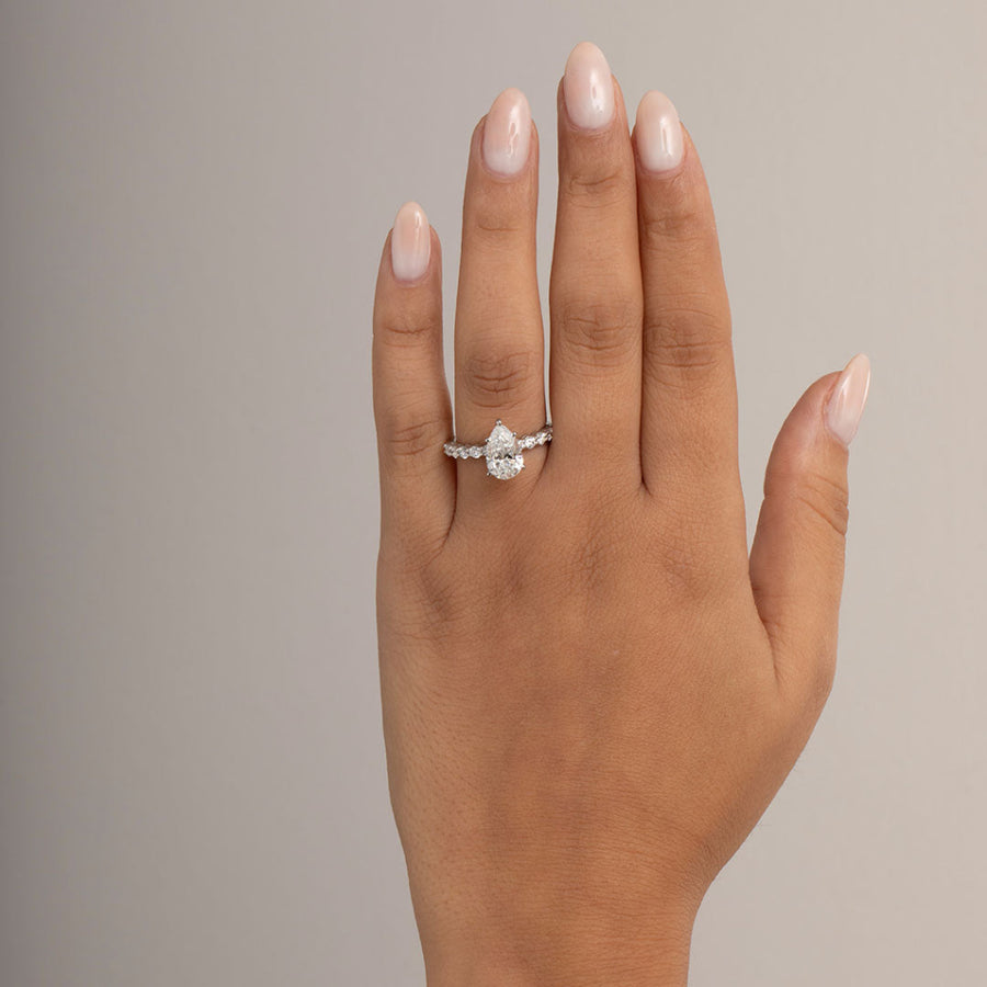 Pave-1.5 CT Pear Lab Grown Diamond Engagement Ring