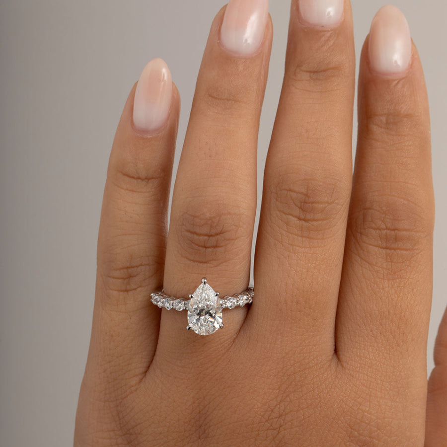 Pave-1.5 CT Pear Lab Grown Diamond Engagement Ring