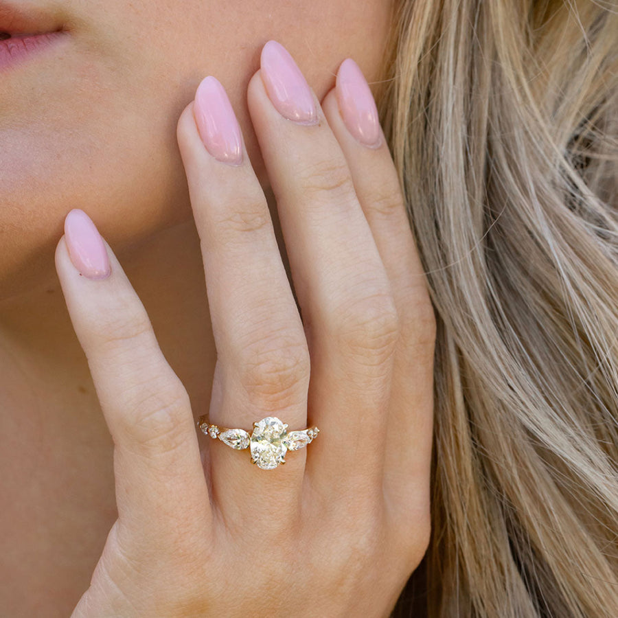Three Stone & Dainty Pave-2.0 CT Oval Lab Grown Diamond Engagement Ring