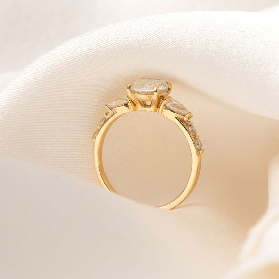 Three Stone & Dainty Pave-2.0 CT Oval Lab Grown Diamond Engagement Ring