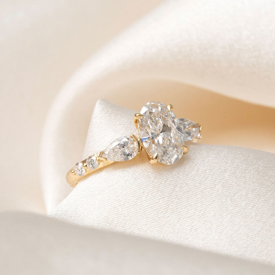 Three Stone & Dainty Pave-2.0 CT Oval Lab Grown Diamond Engagement Ring
