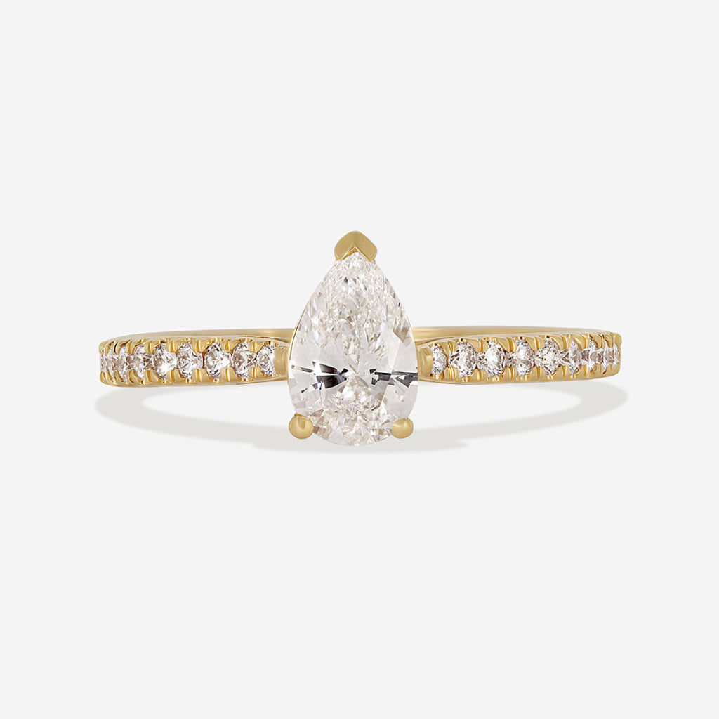 Pave-0.75 CT Pear Lab Grown Diamond Engagement Ring