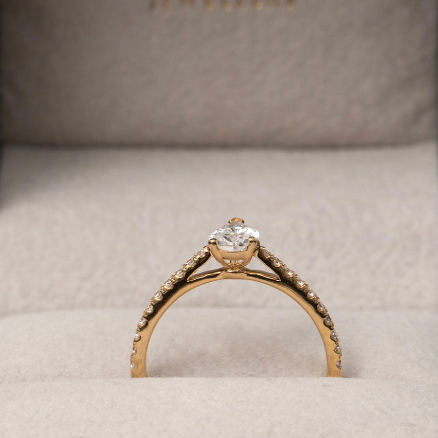 Pave-0.75 CT Pear Lab Grown Diamond Engagement Ring
