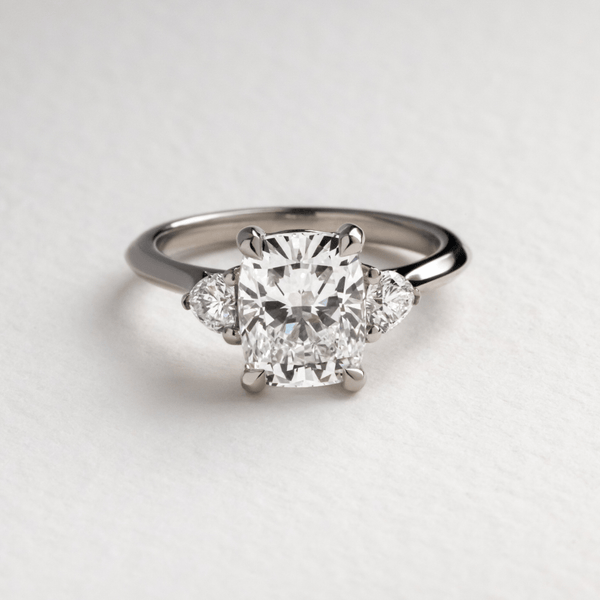 Three Stone-Elongated Cushion Lab Grown Diamond Engagement Ring - Solitaire-Oval Lab Grown Diamond Engagement Ring