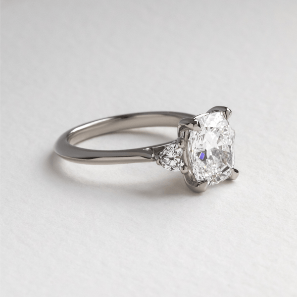 Three Stone-Elongated Cushion Lab Grown Diamond Engagement Ring - Solitaire-Oval Lab Grown Diamond Engagement Ring