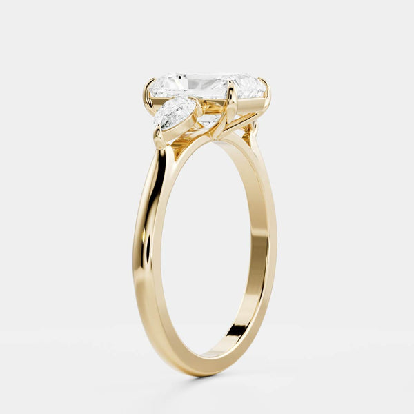 Three Stone Cathedral- 2.2 CT Radiant Moissanite Engagement Ring - Solitaire- 1.0 CT Oval Moissanite Engagement Ring